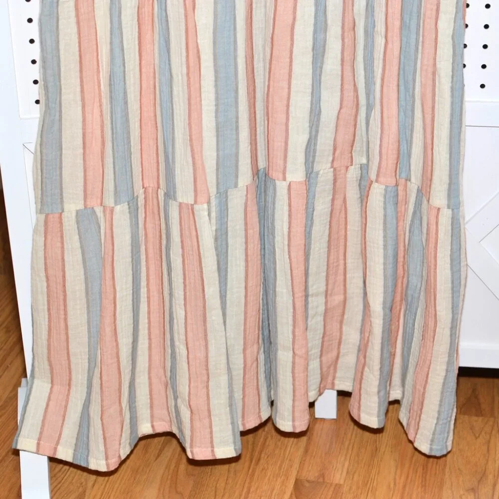 Wonderly XL Striped Peach / Blue Cotton Tiered Sleeveless Maxi Summer Sun Dress - Picture 4 of 10